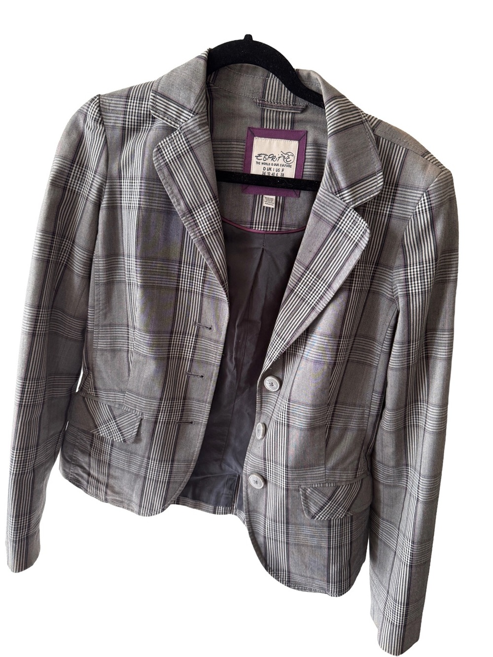 Esprit Gray Plaid Tailored Blazer
